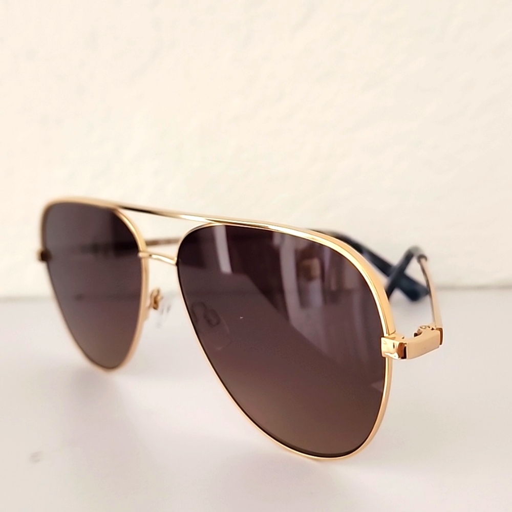 Kurt Geiger Women's New London 64mm Gold Blue Havana/Brown Aviator Sunglasses. - Picture 5 of 10
